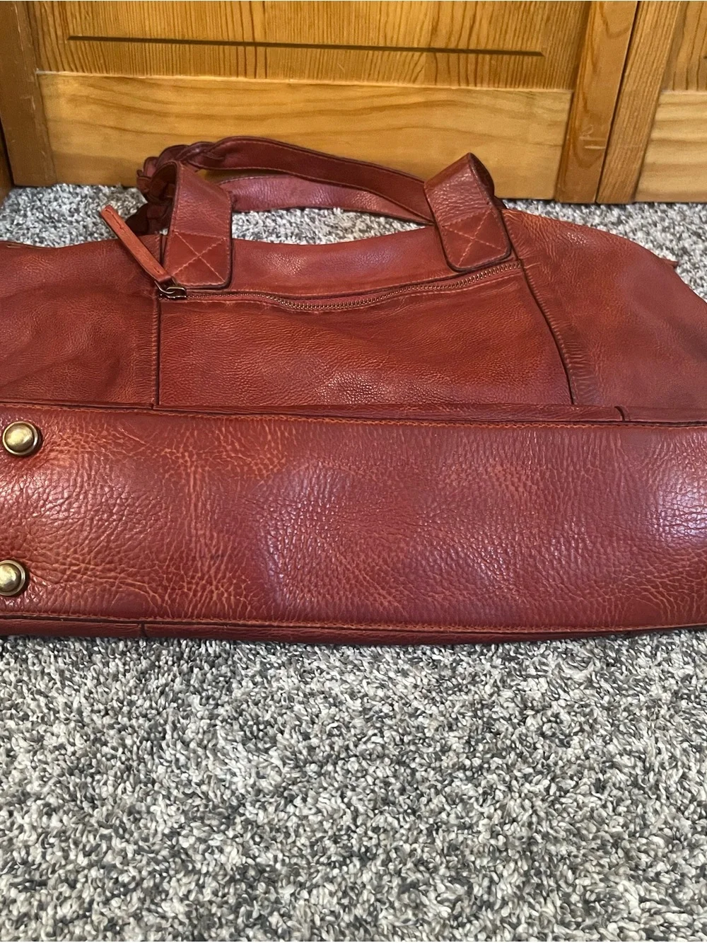 Leather Stud-Trim Tote with Braided Handles - Rust Red